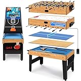 SereneLife Multifunktionstisch, 6-in-1 Multigame Spieltisch- mit Zubehör, Tischkicker, Billardtisch, Tischtennis, Airhockey Tisch & Basketball, Curling Tischspiel, Für Kinder & Erwachsene