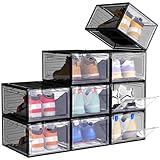 ARSTPEOE Shoe Boxes 9Pack, Shoe Storage Boxes with Door, Shoe Organiser, Foldable and Stackable, for Shoes up to Size 45, Sports Shoes, High Heels, Flat Shoes, Transparent Black