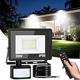 vighep Led Strahler mit Bewegungsmelder Außen, 20W Superhell LED Fluter mit Fernbedienung, IP66 Wasserdicht Scheinwerfer, 6500K Kaltweiß Aussenlampe für Garten Garage Hof Wand
