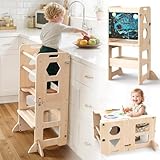 Woodure Lernturm ab 1 Jahr | 3 in 1 Learning Tower für Kinder | Klappbare Tritthocker mit Tafel | Lernturm Für Kinder, für Küche Tisch Bad