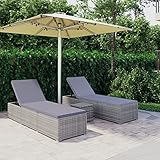 Buzaza 3-TLG. Garten-Sonnenliegen mit Teetisch Gartenliege Sonnenliegen BalkonmöBel Lounge Sessel Outdoor Liegen Garten Poly Rattan Grau