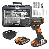 WORX WX370.2 Akku Schlagbohrschrauber 20V, 50Nm, 2-Gang-Getriebe, zum Schrauben, Bohren & Schlagbohren, 20 Drehmomentstufen + Bohrstufe + Schlagfunktion (inkl. Akku, Ladegerät & Set mit 51 Stk. Bits)