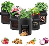 LITLANDSTAR Potato Grow Bag, 5-Pack 10 Gallonen Vegetable Grow Plant Bags mit Sichtfenster und Griffen für Gemüse, Obst, Blumen, Kartoffel (Schwarz)