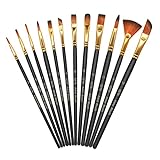 Skaaisont 12 Stück Set,Nylonpinselset Acrylfarben Kunstpinsel, Feiner Pinsel,Stifte mit Glatter Spitze, Korpus aus Holz,Geeignet für Acrylfarben,Aquarelle,Öle und Gouache, Schwarz