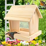 YIHAOBOX Vogelfutterhaus Balkon oder zum Aufhängen wetterfest Futterhaus Handarbeit aus Natur Holz Vogelhaus Gartenvögel Garten