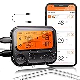 BFOUR Bluetooth Grillthermometer mit wiederaufladbarem Akku und präziser Temperaturmessung, kabelloses Fleischthermometer mit 2 Edelstahlsonden, IPX5 wasserdicht