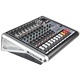 Powermixer Mischpult Mit Verstärker, Audio Mixer 8 Kanal Soundcraft, DJ Profi Audio Interface Streaming Musik Live Soundkarte, 2 * 300W Sound Board Mit 16 DSP Reverb-Arten