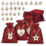 Naler 24 x Jutesäckchen Adventskalender Stoffbeutel mit...