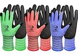 PROGANDA 3 Paar Gartenhandschuhe für Männer und Frauen, Grip Arbeitshandschuhe mit rutschfeste Crinkle Latex Beschichtung, Robuste Handschuhe für Garten Bau Auto Außenbereich
