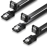 deleyCON 3x 50cm SATA III Kabel S-ATA 3 Datenkabel 6 GBit/s Verbindungskabel Anschlusskabel für HDD SSD - Metall-Clip - 1x Gerade 1x 90° L-Type Stecker - Schwarz