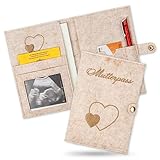 Mutterpasshülle Filz Beige | Mit 6 extra Fächern für Mutterpass, Impfpass, Ultraschallbilder und mehr | Tolles Geschenk für Schwangere (Beige)