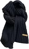 Strickschal Warm Langschal Gestrickt Winterschal Einfarbig Mode Groß Verdickt Wollschal Vintage Unisex Schals Deckenschal Halstuch für Damen Mädchen Herren Junge Geschenk (Schwarz,Einheitsgröße)