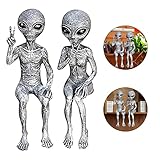 CEWROM Alien Dekoration, 2er Set Außerirdische Statue, UFO Garten Figur Set, Weltraum-Alien-Grau-Friedens Gartenstatue, Mini-Harz Kunstwerkskulpturen Geeignet für Wohnkultur Schlafzimmer Bürogarten