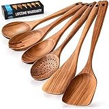 Zulay Kitchen Holzutensilien zum Kochen, Antihaftbeschichtung, weicher und bequemer Griff, glatte Oberfläche, Teakholz-Löffel-Sets zum Kochen, 6-teiliges Set