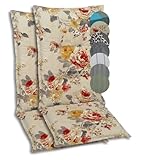 GO-DE Textil Bequeme und attraktive Polsterauflagen für Hochlehner-Gartenstühle (2er-Set, Blumen Beige, Hochlehner)