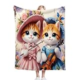 Nuphtun Kuscheldecke Flauschig 200x220 Bunte Katze, Premium Flanell Bettdecke 200x220 cm | Besonders Weich und Formbeständig, Garantiert Erholsamen Schlafkomfort wie im Hotel K229-