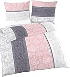 Soma Biber Bettwäsche 2 teilig Bettbezug 135 x 200 cm Kopfkissenbezug 80 x 80 cm Hellgrau Rosa Quarz Paisley