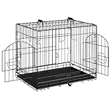 EUGAD Hundekäfig kleine Hunde, Hundetransportkäfig 60x49x44cm, Hundebox Auto mit 2 Türen, Transportbox Hund mit Bodenwanne, Gitterbox Hund faltbar mit Griffen, aus Metall, 0350GL