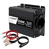 LVYUAN 500W Wechselrichter DC 12V auf 230V AC Spannungswandler Auto Konverter 12V mit Dual USB Ports & EU-Steckdosen Kfz-Ladegerät-Adapter