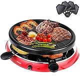 Raclette 4 Personen - Raclette Grill für 4 Personen mit 4 Raclette Pfannen Raclett Holzspatel Partygrill Grillplatte Oval Antihaft Antihaft Kochfläche - 900 W