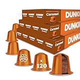 Dunkin' Donuts Karamell 120 Kaffeekapseln | kompatibel mit Nespresso Original Line Maschine | 100% Arabica Bohnen | Sanft geröstet mit feiner Karamellnote | Süß, cremig & aromatisch