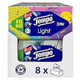 Tempo XXL Light Box Taschentücher - Megapack - 8 Boxen, 140 Tücher pro Box - weiche Papiertaschentücher, waschmaschinenfest