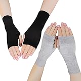 LUFFLOK 2er-Pack Fingerlose Wollhandschuhe für Damen und Herren, Winterwarme Touchscreen Handschuhe ohne Fingerkuppen,Stulpen Damen Hände für Arbeit und Outdoor-Aktivitäten (Schwarz+Grau)