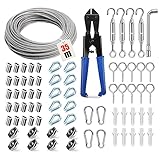 Angooni 74 pcs Stahlseil Kit, 35 m Verdickt 3 mm Edelstahl Drahtseil, Spanndraht Seilspanner Spannschloss 304 Edelstahl Kit, Rankhilfen für Kletterpflanzen, Gardinenseil, Zaun