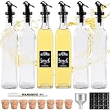 FNLLC Ölflasche,Glasflaschen 500ml,6 er Olivenöl Flasche,Ölspender mit Trichter,Essig und Ölflaschen set,Lebensmittelechtem Bleifreiem Glas mit Etikette,Korken Öl Ausgießer,für Liköre und Essige