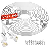 LAN Kabel 20 meter weiß, Flach Netzwerkkabel 20m, Hochgeschwindigkeits Ethernet Kable 20m, Gigabit Internet Kabel 1000Mbps 250Mhz, Cat6 Weiss RJ45 Patchkabel für Router, Switch, Modem, PS5, PS4