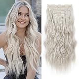 REECHO Clip in Extensions, 4PC Blond Hair Extensions Clip in Haarverlängerungen 60 cm Dicke Lange Strandwellen Haarteile Unsichtbare Spitze Natürliche weiche Haarteile - Platinblond