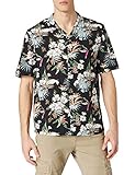 Urban Classics Herren Viscose AOP Resort Shirt, Hawaii-Hemd mit Blumenprint und umgeschlagenem Kragen für Männer, Größen S-5XL, blacktropical, L