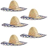 Sombrero-Set Mexikanerhüte in bunten Farben mit blauem Rand - 5er Pack