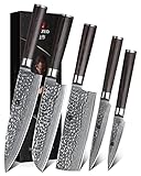 XINZUO Damaskus Küchenmesser Set 5er, Scharf Gyuto VG10 Edelstahl mit Hohem Kohlenstoffgehalt Chefmesser Santokumesser Nakirimesser Allzweckmesser Obstmesser Ergonomischer Pakkaholz Griff
