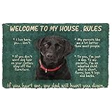 Fußmatte für den Inneneingang, Labrador Retriever, Welcome to My House Rules, individuelle Fußmatte, personalisierte Geschenke, Heimdekoration, Einweihungsdekoration, 60 x 40 cm