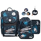 GMT for Kids Schulrucksack Set 6-teilig Ergonomische Volumen erweiterbar Schultasche Mädchen Junge Kinder Schulranzen Grundschule Raumschiff Schultaschen 1-6. Klasse Rucksack 20 L