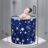 Badewanne Bathtub, Mobile Faltende Wannenbad,Fass Folding SPA Erwachsenen Wanne,Babybadewanne,Familienbad,70x65cm Plastikeimer Badewanne Perlbaumwoll,Wannenbad Passend zu jeder Jahreszeit(Sternenblau)