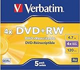 Verbatim DVD+RW 4x Speed 4,7GB Jewel Case 5er Pack DVD-Rohlinge