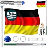 KESSER® Teleskop Fahnenmast Aluminium 6,30m Bodenhülse 60cm inkl Deutschlandfahne Höhenverstellbar Flaggenmast Mast Deutschland Flagge Alu (Silber)