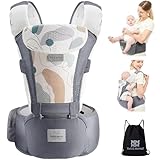 Bebear Babytrage,Bebamour Babytrage für 0-36 Monate, 3D Air Mesh Babytrage Rucksack für Neugeborene bis Kleinkinder,ergonomischer 6 in 1 Fronttrage (3D Air Grey with Designed)
