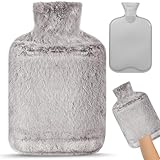 NOVATREK Wärmflasche mit Bezug, 2L Wärmflasche Groß Kein Eigenartiger Geruch & Auslaufsicher Wärmeflaschen mit Bezug Flauschig für Erwachsene & Kinder, Schmerzlinderung(Braun)