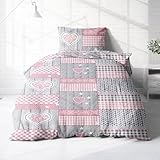 Träumschön Biber Bettwäsche Set 2tlg 135x200 cm + 80x80 cm – Flauschige Blumen Bettwäsche Rosa – Weiche Winterbettwäsche mit Herzen - Atmungsaktiv, Warm & Hautfreundlich - 100% Baumwolle