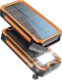 Solar Powerbank 20000 mAh, PD20W Wasserdichtes Solar Ladegerät USB C Externer Akku Solarladegeräte mit Outputs, Power Bank für Smartphones, Tablets und mehr