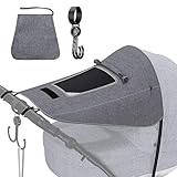 GWHOLE Sonnensegel Kinderwagen Sonnenschutz kinderwagen Universal UV Schutz 50+ Verstellbar Buggy Sonnenschutz Extra Breite Schattenflügel Reißfester Wasserdicht mit Sichtfenster, Grau