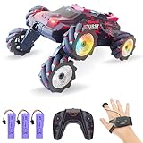 LOCADENCE Ferngesteuertes Auto, 2,4 Ghz Elektrisches Renn Stuntauto mit Sprühlichtern und Musik, Doppelseitiges, Handgesteuertes Gesten Geländewagen mit 360° Drehung (-3)