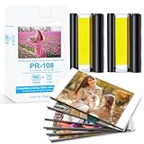 NineLeaf 1PK Ersatz für Canon Selphy CP1300 CP1500 CP1200 CP1000 CP910 CP820 und Kartusche, RP-108 RP-108IN Postkarten für Canon Selphy Fotodrucker, 2 Kartusche+108 FotoPapier (10x15cm)
