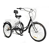 wanwanper 24 Zoll Adult Tricycle Trike, 7 Speed Adult Tricycle City Bikes, Senior Trike Bike Cruiser Bikes, 3 Wheel Bike Bike Dreirad mit Korb und Rückenlehne, für Mann, Frau, ältere