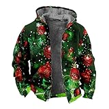 Men Winter Jacket, Herren Weihnachten Print Jacke Frühling Und Herbst Casual Trend Zipper Hooded Jacket Übergangsjacke Janker College Blau Weiß Mädchen Daunenjacke Leicht Outdoor (3XL, Armeegrün)