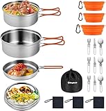 KingCamp Camping Kochgeschirr Set Kochset Geschirr Set Kochtopf aus Edelstahl für 3-4Person Outdoor Kochen Picknick Wandern