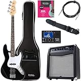 Rocktile Fatboy II BK E-Bass Starter Bundle Komplettset 7-teilig: 4-saitige Bass Gitarre inkl. Verstärker, Tasche, Stimmgerät, Gurt, Kabel, Saiten - Schwarz